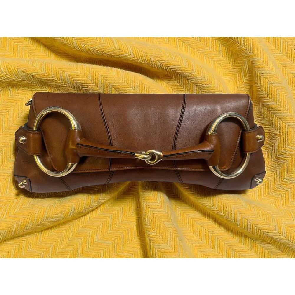 VTG Gucci Horsebit Chain Clutch Whisky Leather Brass Bag Tom Ford 90s Italy CoA - Picture 7 of 16
